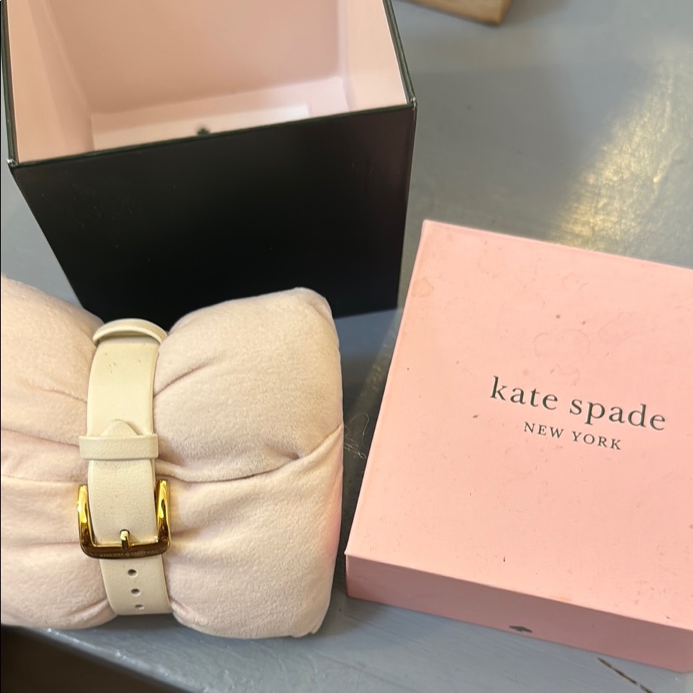 kate spade Gold-Tone Watch with White Strap and Yellow & Purple Floral Dial - Picture 2 of 5